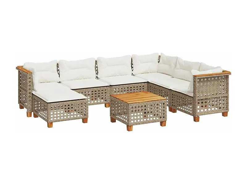 Salon de jardin avec coussins 8 pcs beige résine tressée