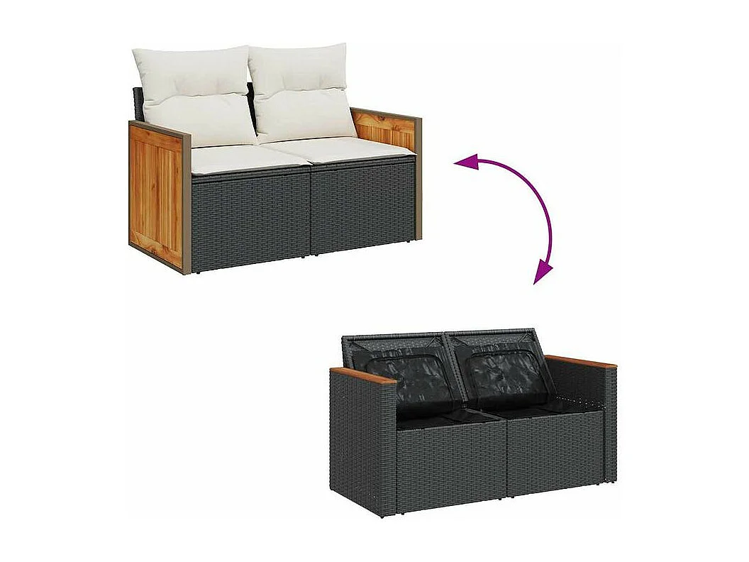 Salon de jardin 6 pcs avec coussins noir résine tressée