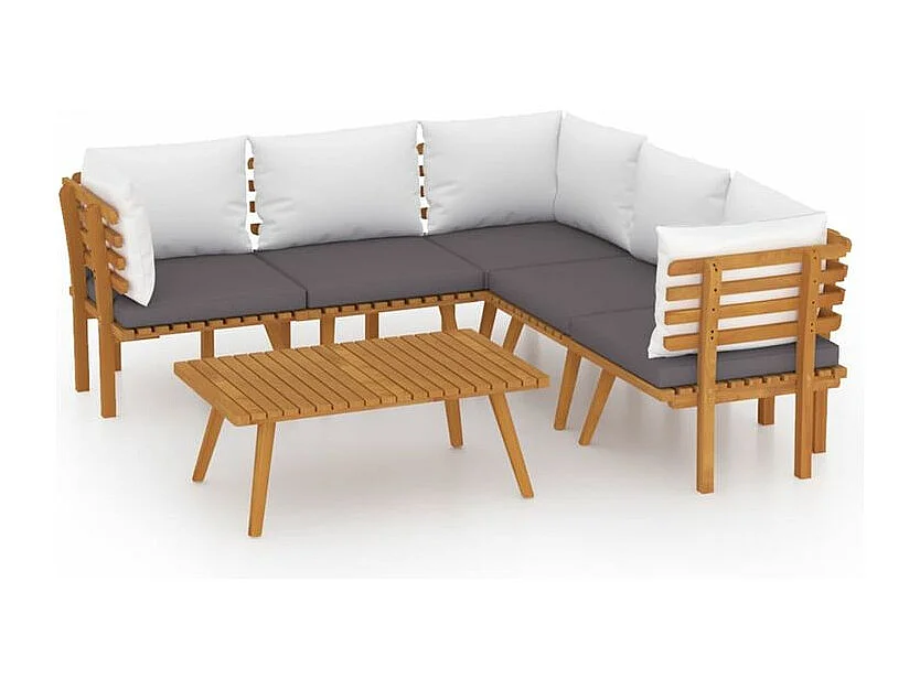 Salon de jardin 6 pcs avec coussins Bois d'acacia solide