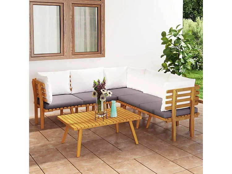 Salon de jardin 6 pcs avec coussins Bois d'acacia solide