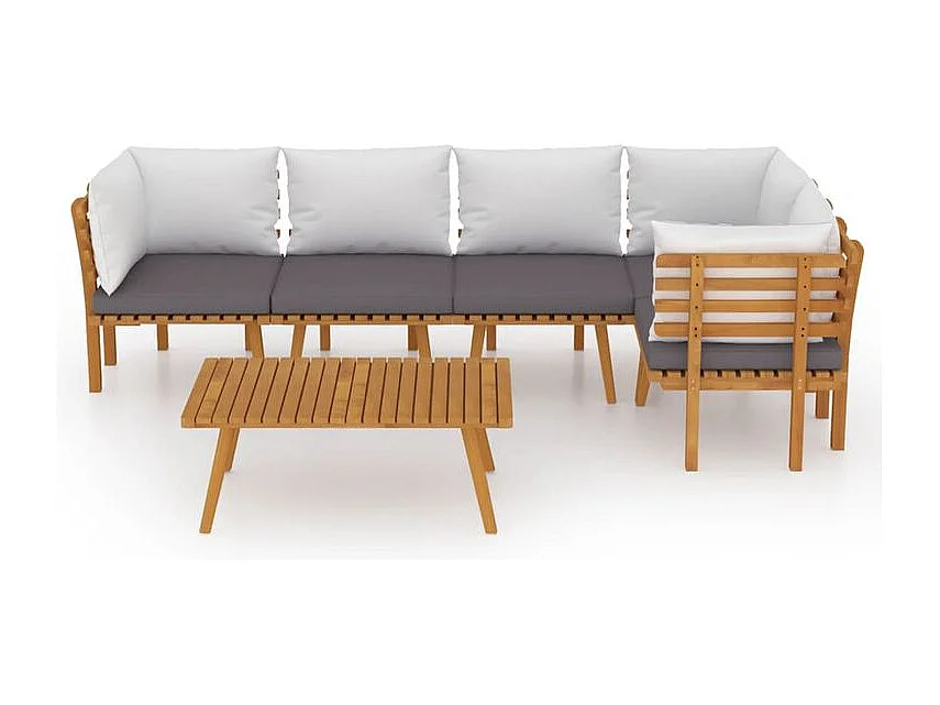 Salon de jardin 6 pcs avec coussins Bois d'acacia solide