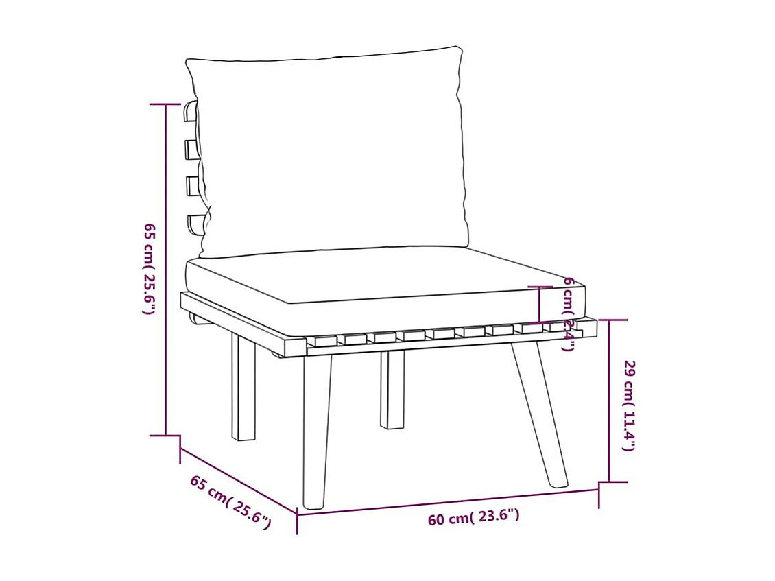 Salon de jardin 6 pcs avec coussins Bois d'acacia solide