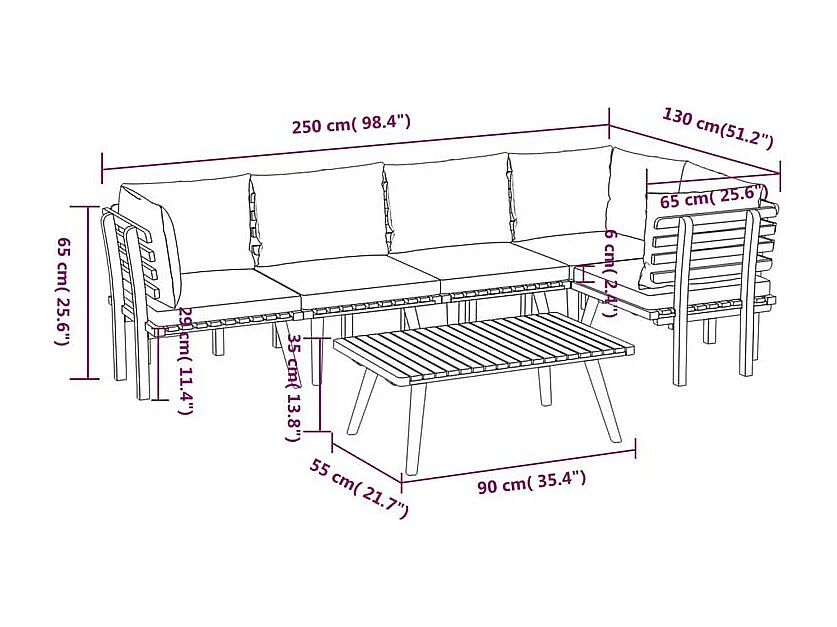 Salon de jardin 6 pcs avec coussins Bois d'acacia solide