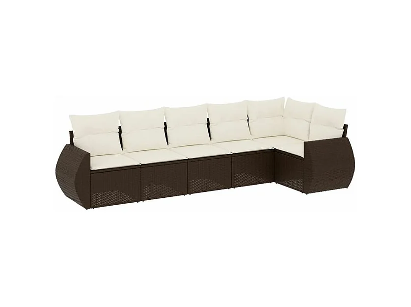 Salon de jardin avec coussins 6 pcs marron résine tressée