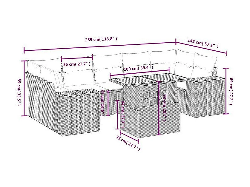 Salon de jardin avec coussins 8 pcs beige résine tressée