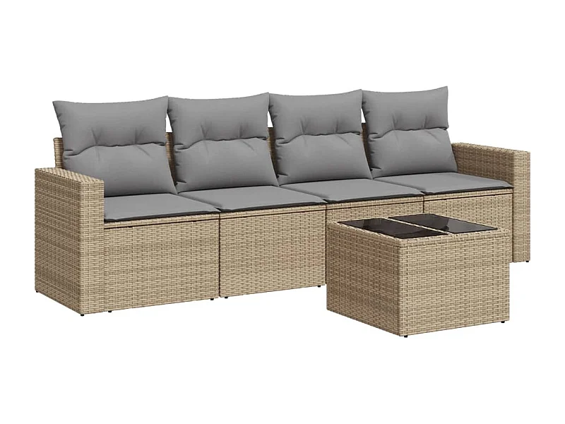 Salon de jardin avec coussins 5 pcs beige résine tressée