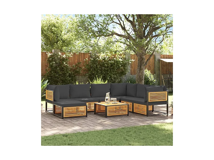 Salon de jardin avec coussins 8 pcs bois massif d'acacia