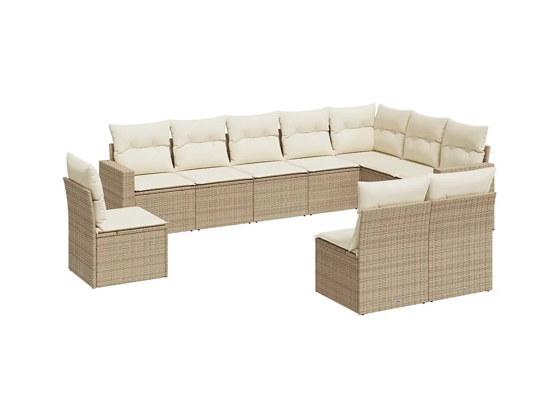 Salon de jardin avec coussins 10 pcs beige résine tressée