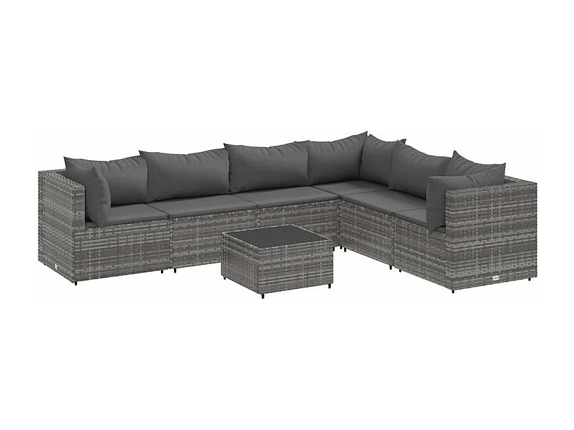 Salon de jardin 7 pcs avec coussins Gris Résine tressée