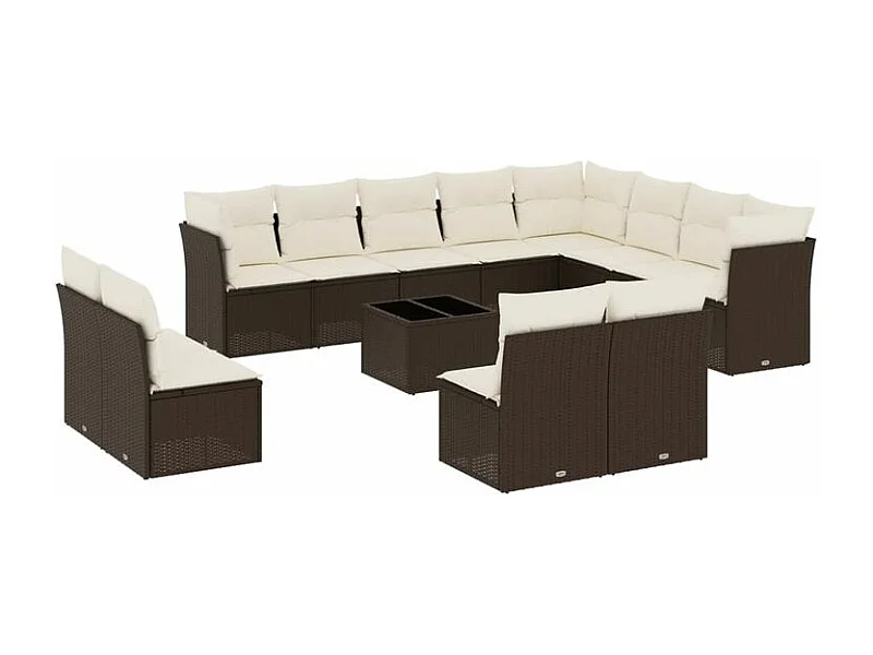 Salon de jardin avec coussins 13 pcs marron résine tressée