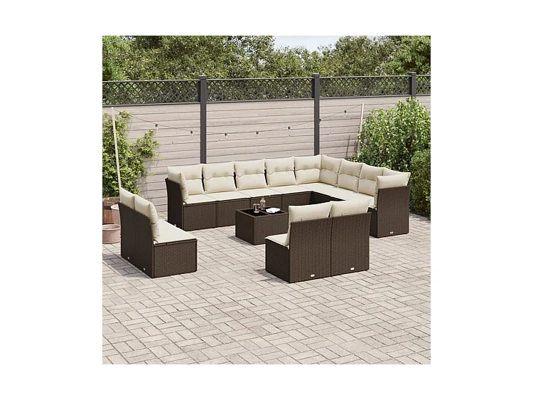 Salon de jardin avec coussins 13 pcs marron résine tressée