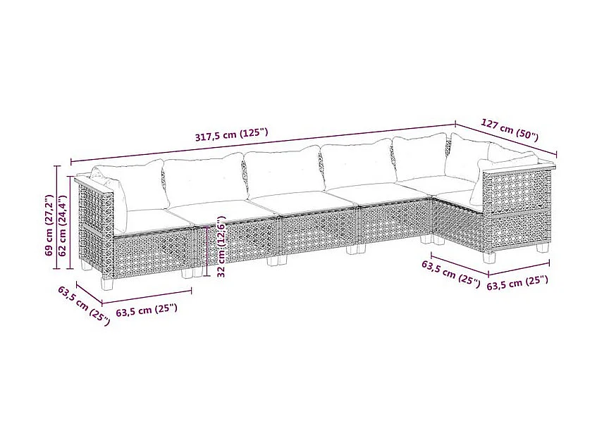 Salon de jardin avec coussins 6 pcs beige résine tressée
