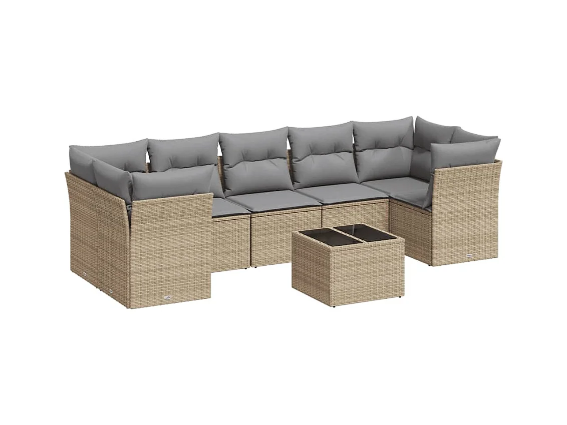 Salon de jardin avec coussins 8 pcs beige résine tressée