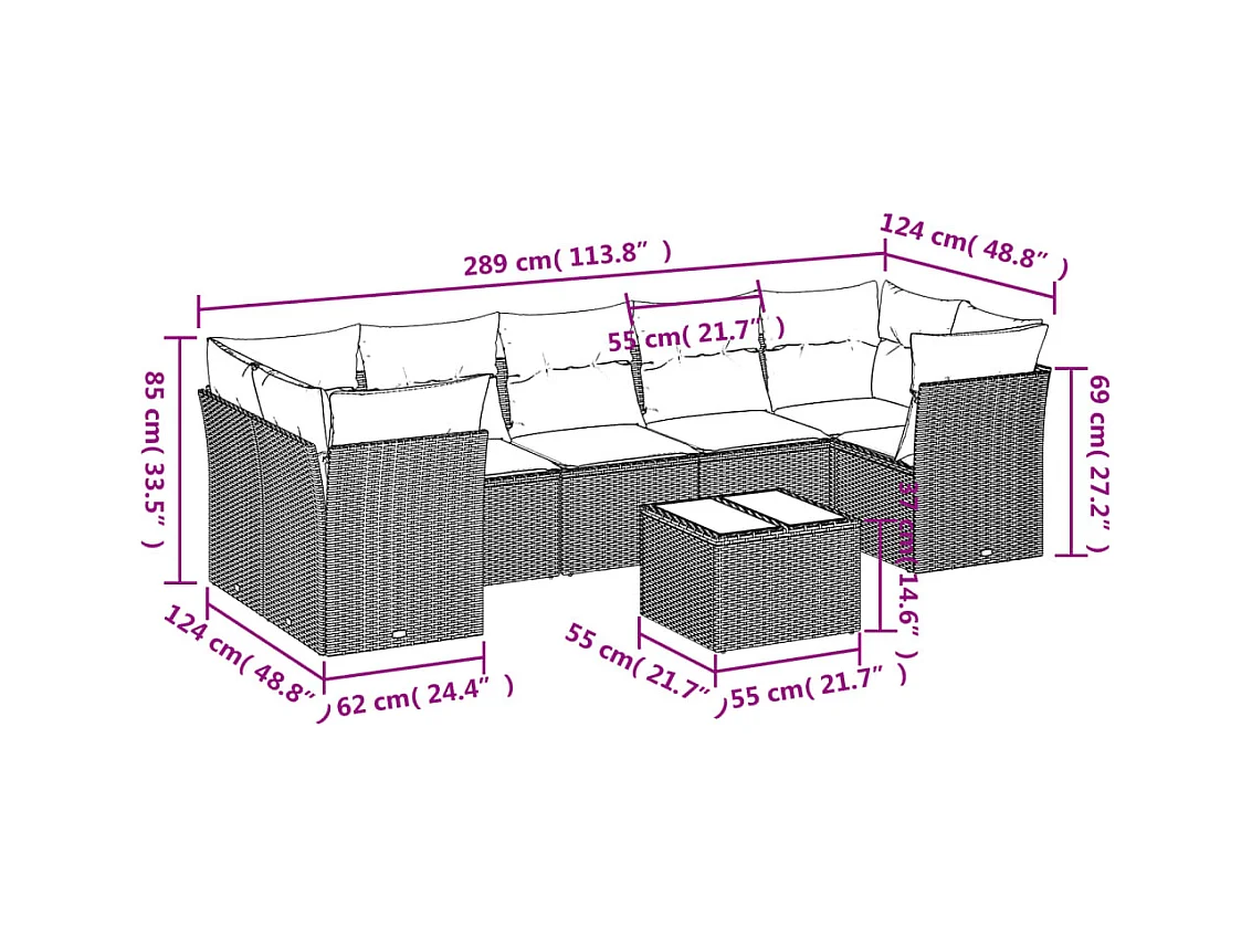Salon de jardin avec coussins 8 pcs beige résine tressée