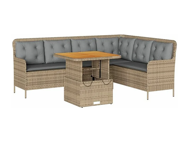 Salon de jardin avec coussins 2 pcs beige résine tressée