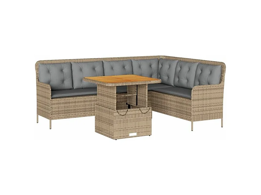 Salon de jardin avec coussins 2 pcs beige résine tressée