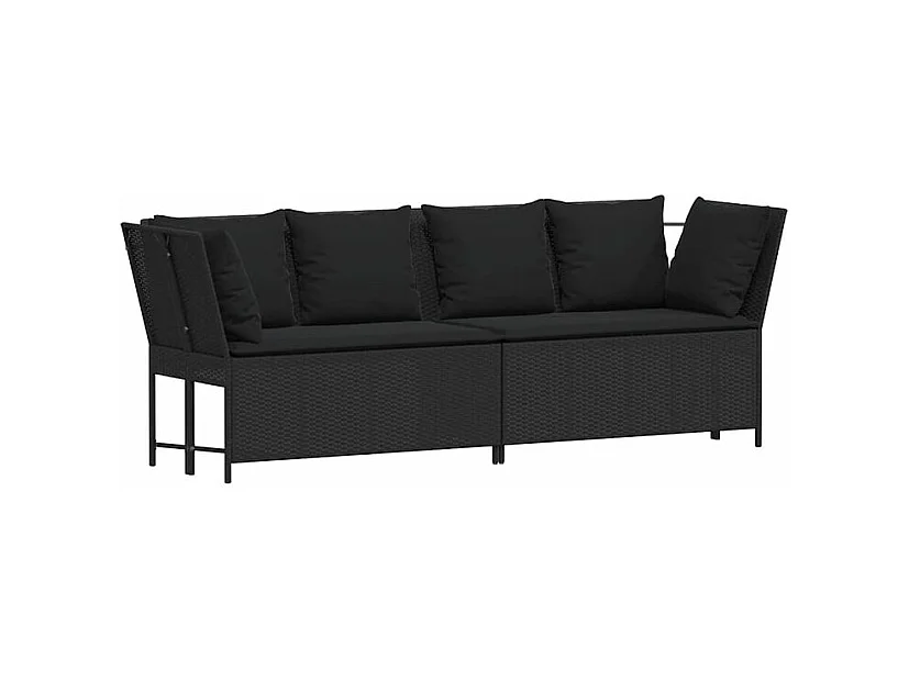 Canapé de jardin avec coussins Noir Résine tressée