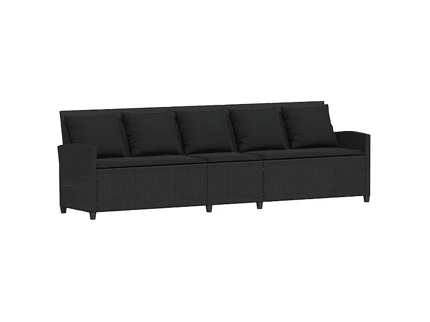Canapé de jardin avec coussins Noir Résine tressée