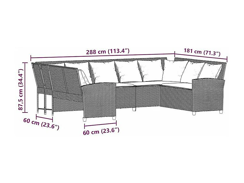 Canapé de jardin avec coussins Noir Résine tressée