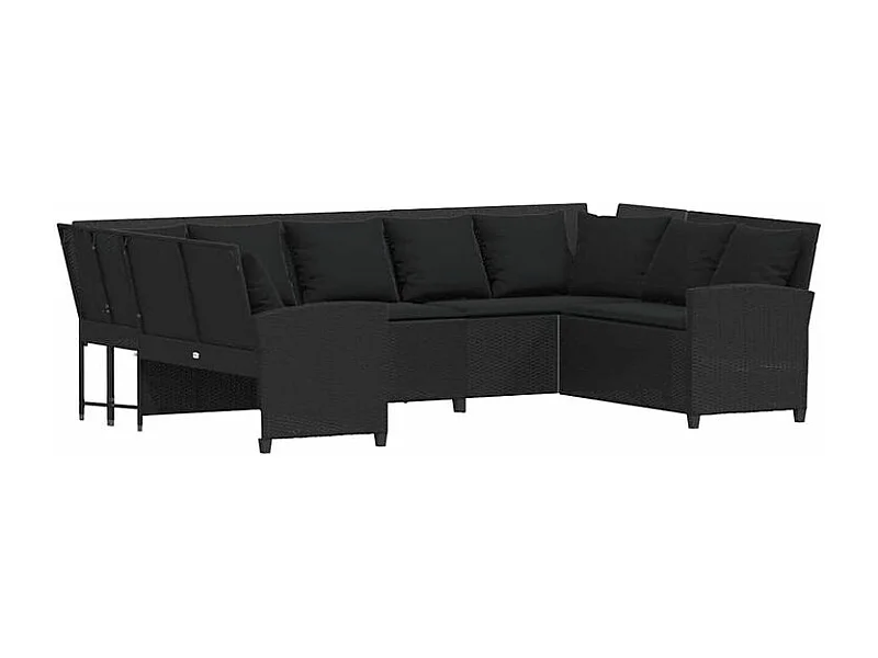 Canapé de jardin avec coussins Noir Résine tressée