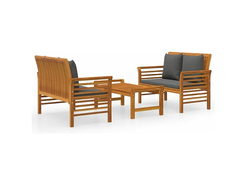 Salon de jardin 3 pcs avec coussins bois massif d'acacia