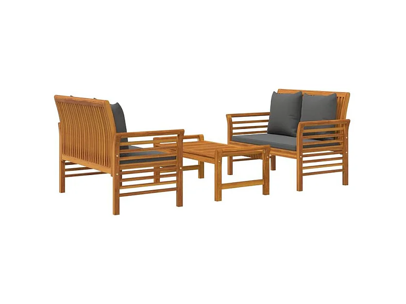 Salon de jardin 3 pcs avec coussins bois massif d'acacia