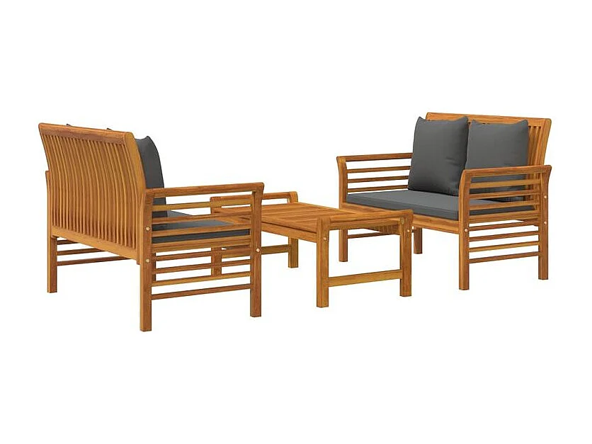 Salon de jardin 3 pcs avec coussins bois massif d'acacia