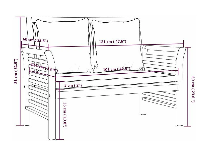 Salon de jardin 3 pcs avec coussins bois massif d'acacia