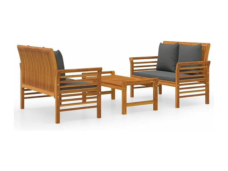 Salon de jardin 3 pcs avec coussins bois massif d'acacia