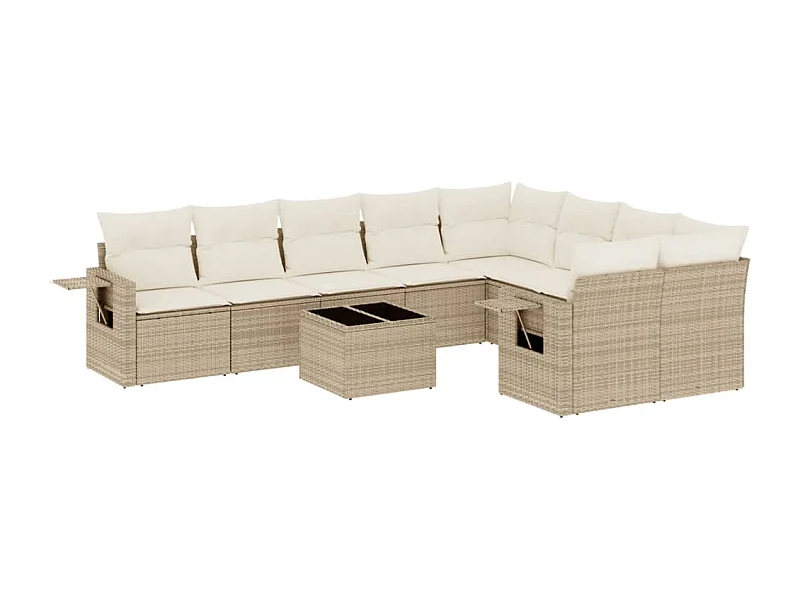 Salon de jardin avec coussins 10 pcs beige résine tressée