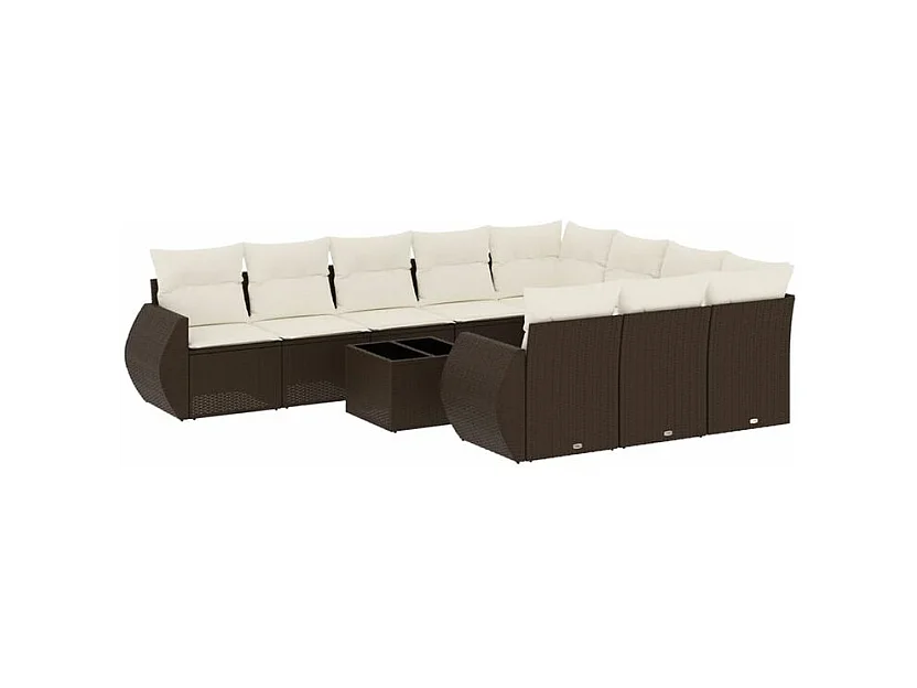 Salon de jardin et coussins 11 pcs marron résine tressée