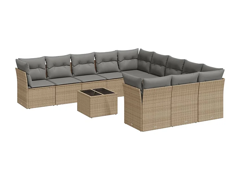 Salon de jardin avec coussins 12 pcs beige résine tressée