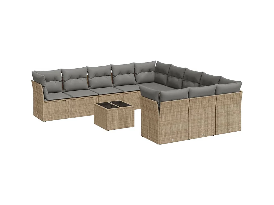 Salon de jardin avec coussins 12 pcs beige résine tressée