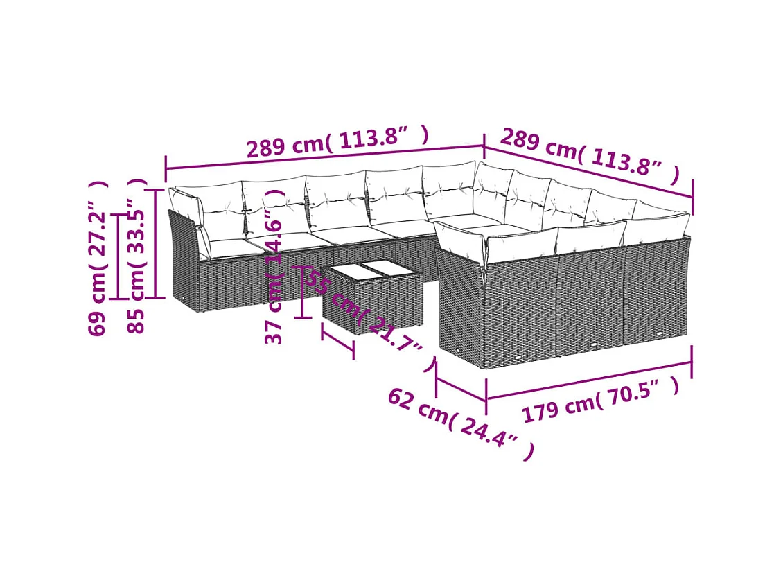 Salon de jardin avec coussins 12 pcs beige résine tressée