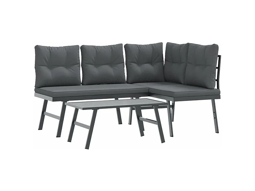 Ensemble de bancs de jardin avec coussins 3 pcs noir