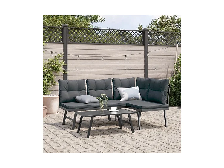 Ensemble de bancs de jardin avec coussins 3 pcs noir