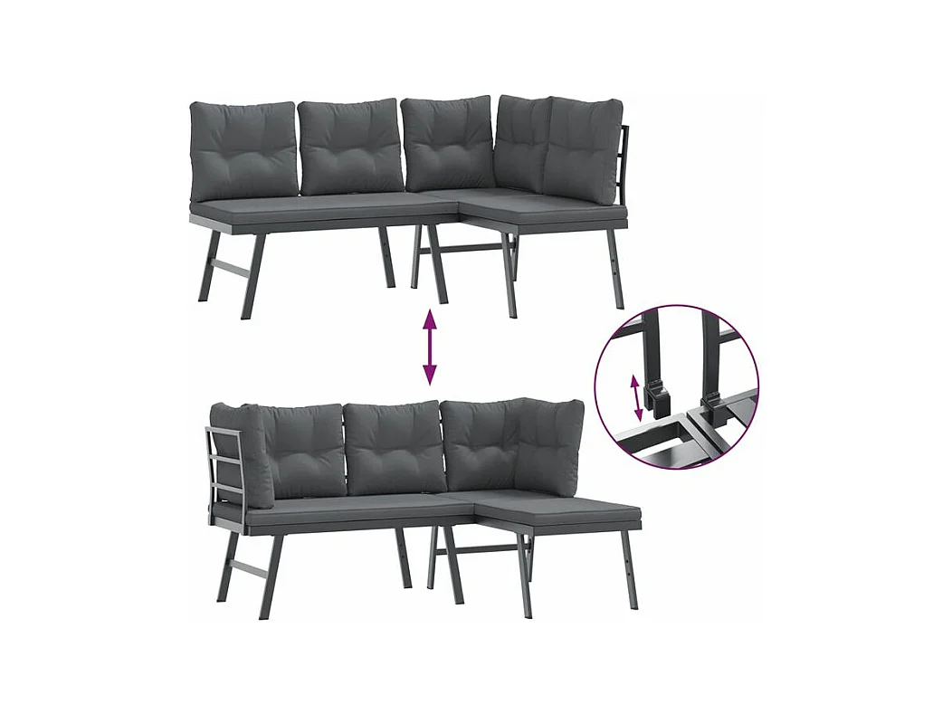 Ensemble de bancs de jardin avec coussins 3 pcs noir