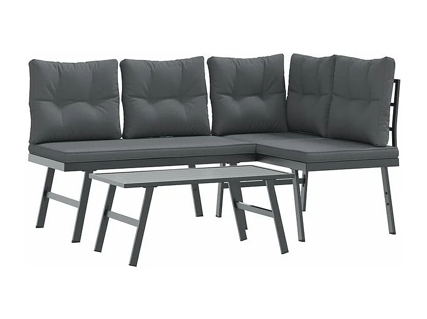 Ensemble de bancs de jardin avec coussins 3 pcs noir