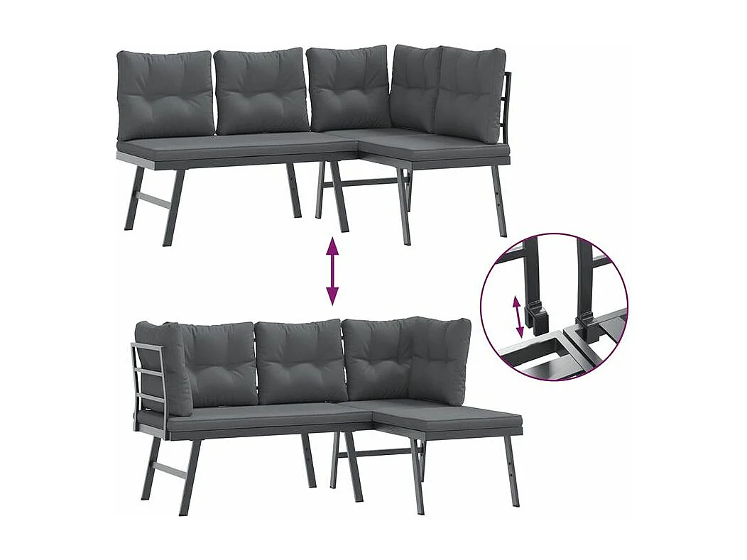 Ensemble de bancs de jardin avec coussins 3 pcs noir