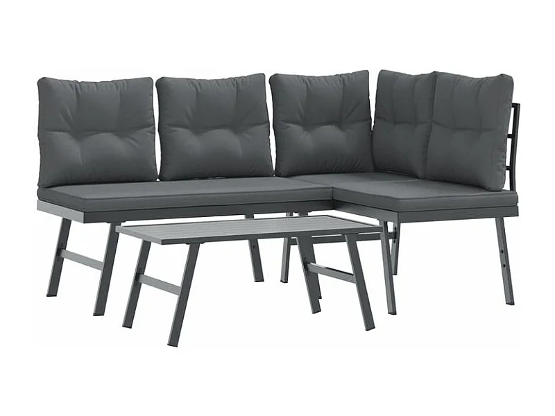 Ensemble de bancs de jardin avec coussins 3 pcs noir