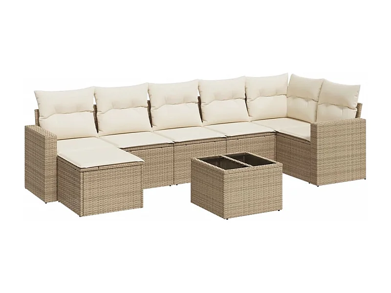 Salon de jardin avec coussins 8 pcs beige résine tressée