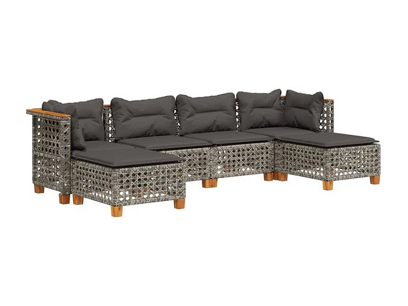 Salon de jardin 6 pcs avec coussins gris résine tressée