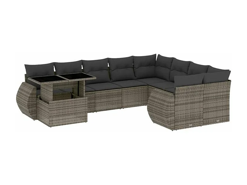 Salon de jardin avec coussins 10 pcs gris résine tressée
