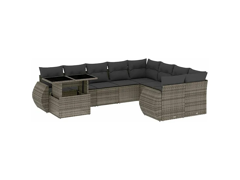 Salon de jardin avec coussins 10 pcs gris résine tressée