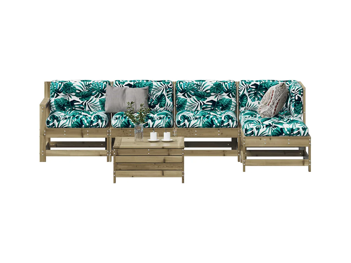 Salon de jardin 6 pcs avec coussins bois de pin imprégné