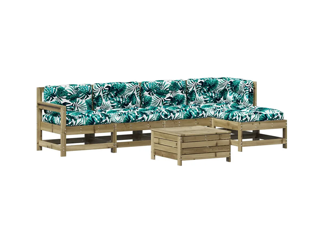 Salon de jardin 6 pcs avec coussins bois de pin imprégné