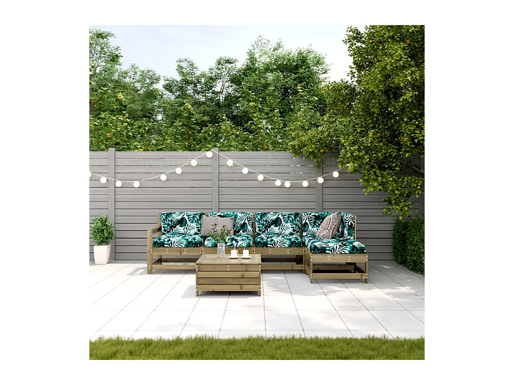 Salon de jardin 6 pcs avec coussins bois de pin imprégné