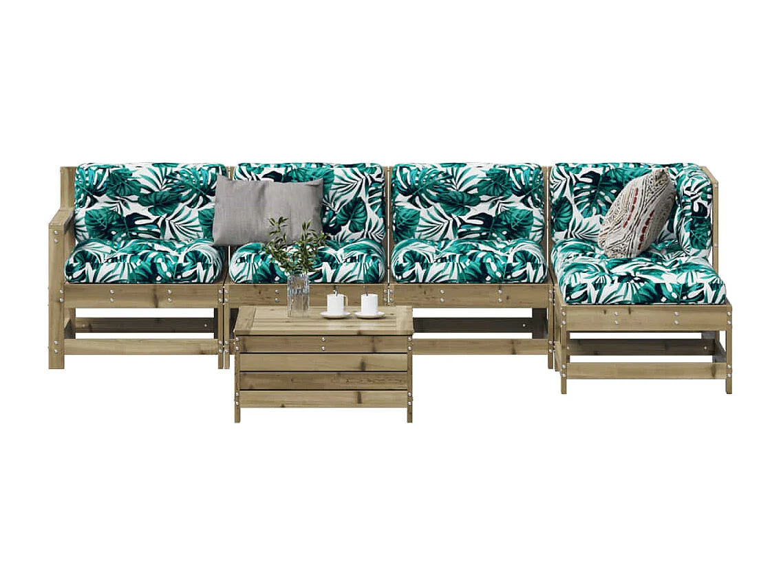 Salon de jardin 6 pcs avec coussins bois de pin imprégné
