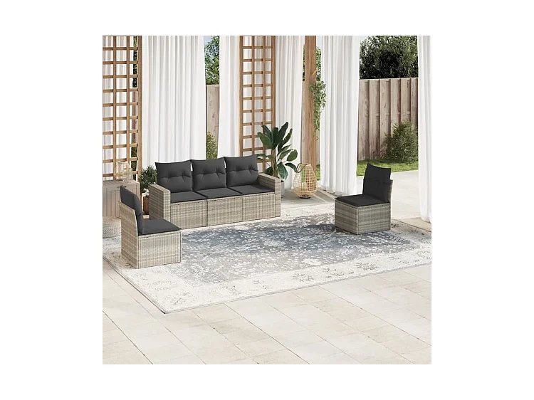 Salon de jardin 5 pcs avec coussins gris clair résine tressée