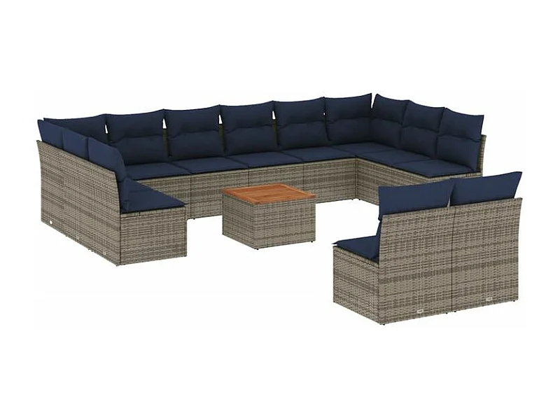 Salon de jardin avec coussins 13 pcs gris résine tressée